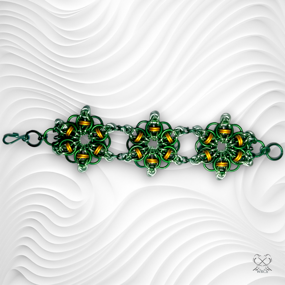 Green Chainmail Ring Bracelet with French Hook